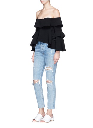 Figure View - Click To Enlarge - 72723 - Frill cady crepe off-shoulder top