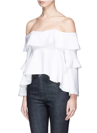 Front View - Click To Enlarge - 72723 - Frill cady crepe off-shoulder top