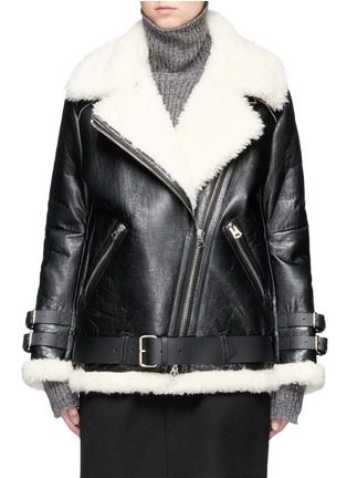 Main View - Click To Enlarge - ACNE STUDIOS - 'Velocite' crackle shearling biker jacket