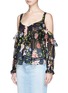 Front View - Click To Enlarge - 72723 - 'Savanna' floral print silk chiffon cold shoulder top