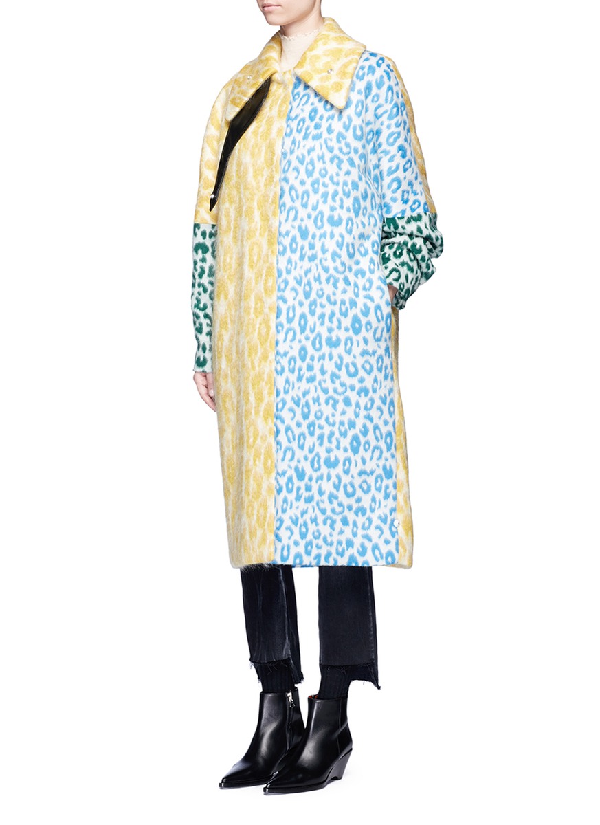 ACNE STUDIOS 'Bertilyn' patchwork leopard print felted mohair blend coat