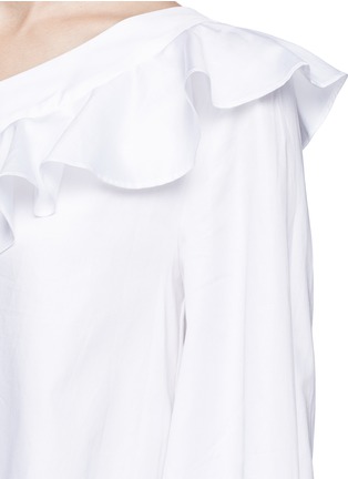 Detail View - Click To Enlarge - 72723 - Tie cuff ruffle poplin one-shoulder top