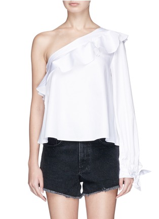 Main View - Click To Enlarge - 72723 - Tie cuff ruffle poplin one-shoulder top