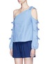 Front View - Click To Enlarge - 72723 - Knotted sleeve chambray one-shoulder top