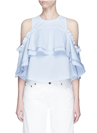 Main View - Click To Enlarge - 72723 - 'Elle' ruffle stripe cold shoulder top