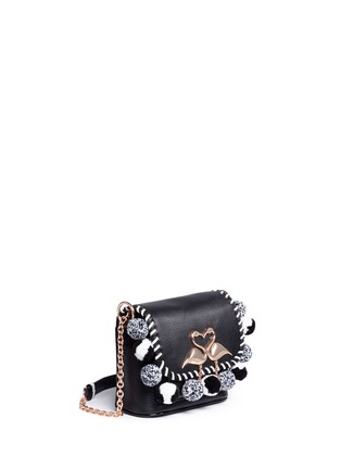 Detail View - Click To Enlarge - SOPHIA WEBSTER - 'Claudie' pompom flamingo charm leather flap bag