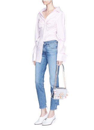Front View - Click To Enlarge - SOPHIA WEBSTER - 'Claudie' pompom flamingo charm leather flap bag