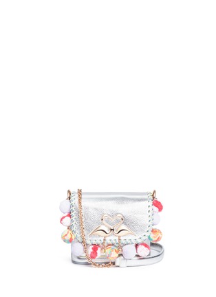 Main View - Click To Enlarge - SOPHIA WEBSTER - 'Claudie' pompom flamingo charm leather flap bag