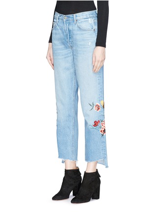 Front View - Click To Enlarge - GRLFRND - 'Helena' floral embroidered staggered cuff jeans