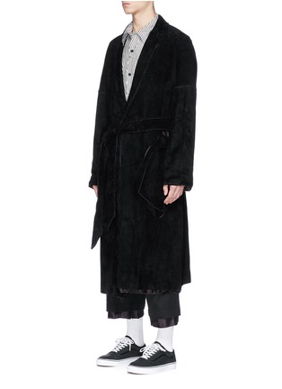 Front View - Click To Enlarge - SULVAM - Waist tie goatskin suede coat
