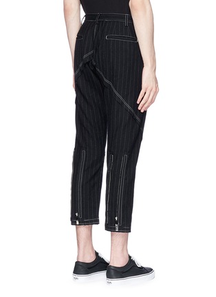 Back View - Click To Enlarge - SULVAM - Pinstripe zip cuff patchwork pants