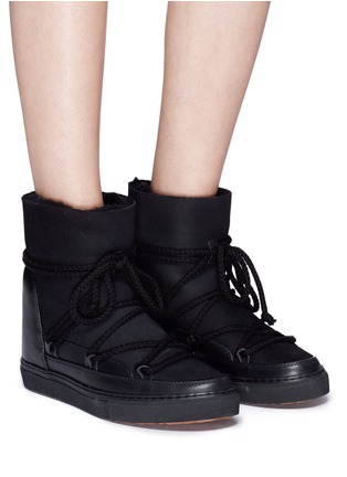 Figure View - Click To Enlarge - INUIKII - Leather panel lambskin shearling sneaker boots