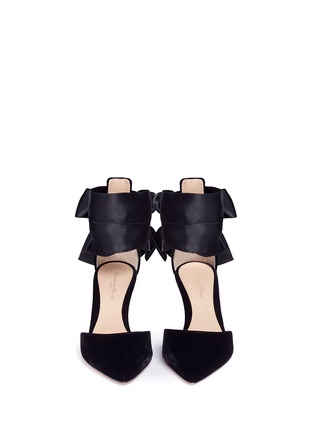 Front View - Click To Enlarge - GIANVITO ROSSI - Satin ribbon velvet pumps