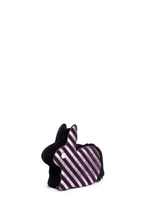 Detail View - Click To Enlarge - HILLIER BARTLEY - 'Bunny' tassel pull stripe leather and suede clutch