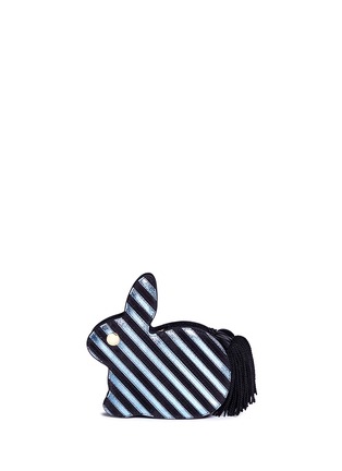 Main View - Click To Enlarge - HILLIER BARTLEY - 'Bunny' tassel pull stripe leather and suede clutch
