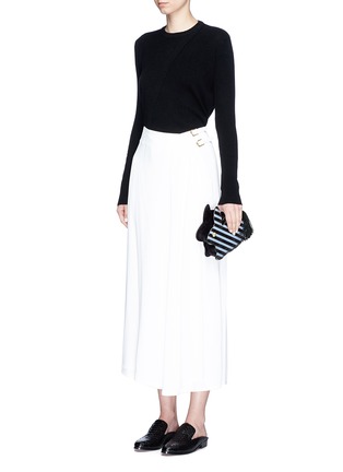 Figure View - Click To Enlarge - HILLIER BARTLEY - 'Bunny' tassel pull stripe leather and suede clutch