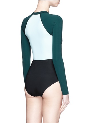 Back View - Click To Enlarge - FLAGPOLE SWIM - 'Kelly' cutout colourblock long sleeve swimsuit