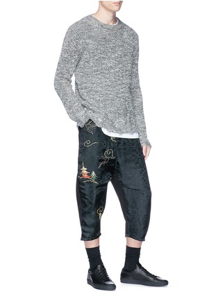Figure View - Click To Enlarge - BY WALID - Metallic embroidered silk crepe de Chine jogging pants