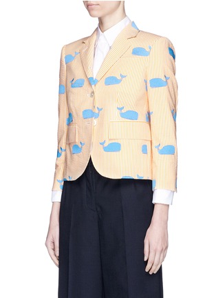 Front View - Click To Enlarge - THOM BROWNE  - Whale embroidered stripe seersucker blazer