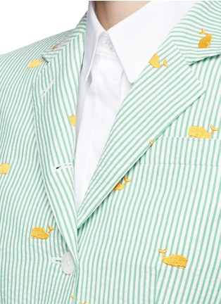 Detail View - Click To Enlarge - THOM BROWNE  - Mini whale embroidered seersucker stripe blazer