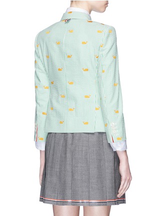 Back View - Click To Enlarge - THOM BROWNE  - Mini whale embroidered seersucker stripe blazer