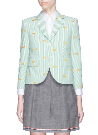 Main View - Click To Enlarge - THOM BROWNE  - Mini whale embroidered seersucker stripe blazer