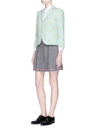 Figure View - Click To Enlarge - THOM BROWNE  - Mini whale embroidered seersucker stripe blazer