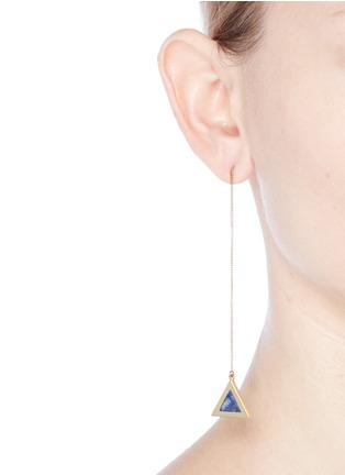 Figure View - Click To Enlarge - MICHELLE CAMPBELL - 'Tri' marble stone 14k gold plated triangle drop earrings