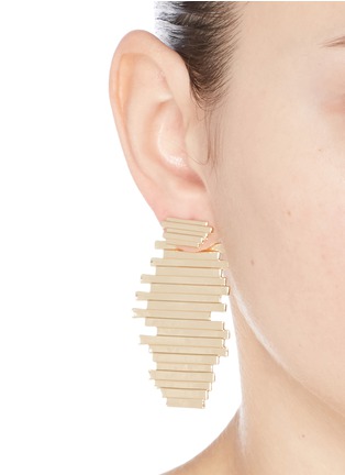 Figure View - Click To Enlarge - MICHELLE CAMPBELL - 'Raft' 14k gold plated stripe statement earrings
