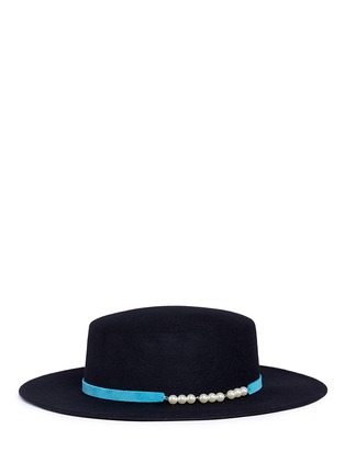 Figure View - Click To Enlarge - SENSI STUDIO - Suede band pearlescent beaded wool boater hat
