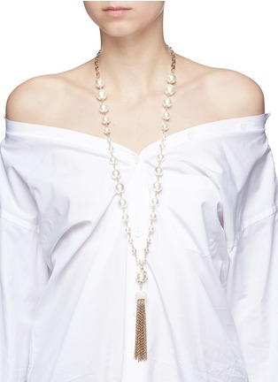 Figure View - Click To Enlarge - LULU FROST - 'Lustre' glass crystal faux pearl tassel necklace