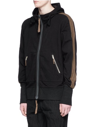 Front View - Click To Enlarge - ZIGGY CHEN - Twill trim zip hoodie