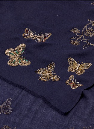 Detail View - Click To Enlarge - JANAVI - 'Enchanted Forest' butterfly embellished cashmere scarf