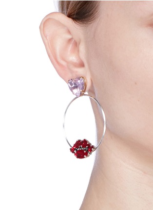 Figure View - Click To Enlarge - ANTON HEUNIS - Crystal heart and lips detachable hoop earrings