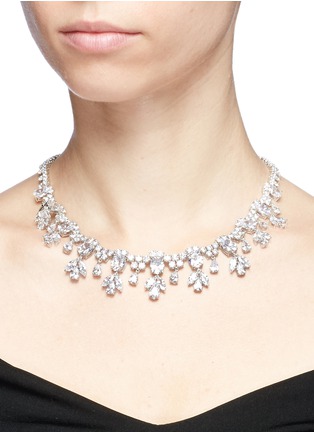 Figure View - Click To Enlarge - CZ BY KENNETH JAY LANE - Cubic zirconia floral fringe necklace