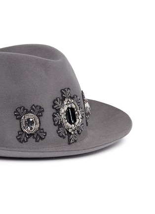 Detail View - Click To Enlarge - MY BOB - 'Tribecca' jewelled appliqué rabbit furfelt fedora hat
