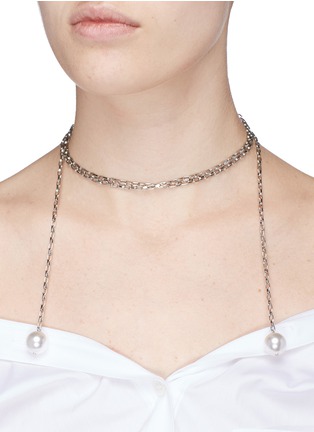 Figure View - Click To Enlarge - JOOMI LIM - Swarovski pearl chain lariat necklace
