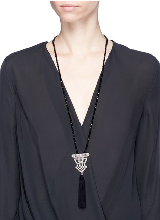 Figure View - Click To Enlarge - KENNETH JAY LANE - Tassel glass crystal pavé Art Deco pendant necklace