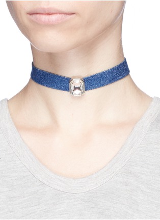 Figure View - Click To Enlarge - KENNETH JAY LANE - Glass crystal charm denim choker