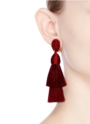 Figure View - Click To Enlarge - OSCAR DE LA RENTA - Beaded horse hair tassel clip earrings