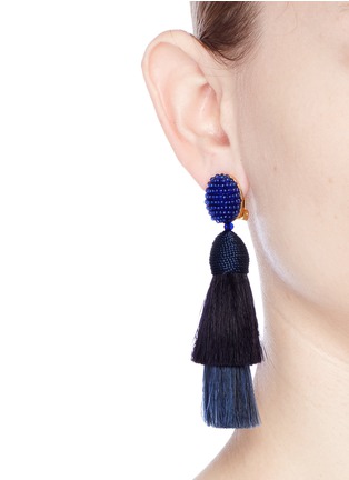 Figure View - Click To Enlarge - OSCAR DE LA RENTA - Beaded horse hair tassel clip earrings
