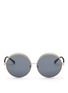 Main View - Click To Enlarge - 10677 - Colourblock metal oversized round mirror sunglasses