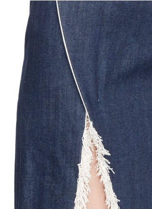 Detail View - Click To Enlarge - JINNNN - Miao fringe hem asymmetric wrap front denim skirt