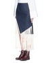 Front View - Click To Enlarge - JINNNN - Miao fringe hem asymmetric wrap front denim skirt