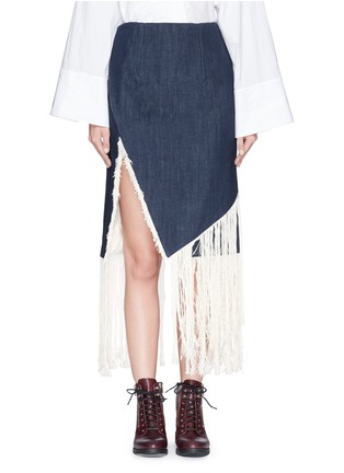 Main View - Click To Enlarge - JINNNN - Miao fringe hem asymmetric wrap front denim skirt