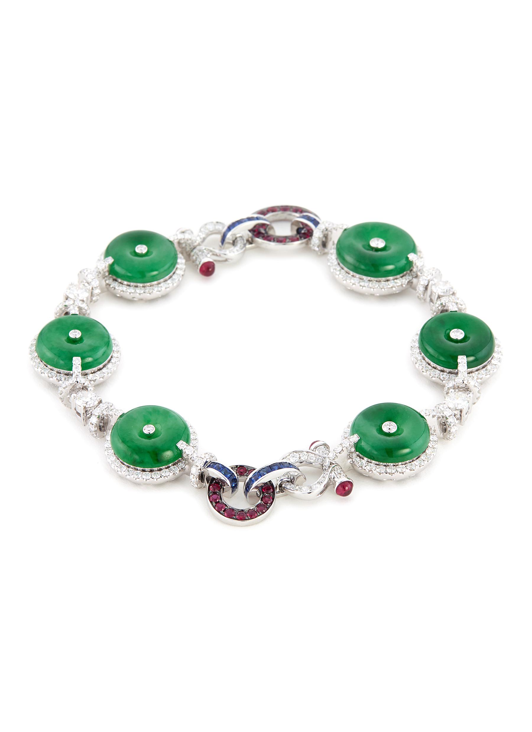 Diamond sapphire jade 18k gold bracelet