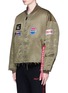 Front View - Click To Enlarge - DOUBLET - Assorted patch frayed padded bomber jacket
