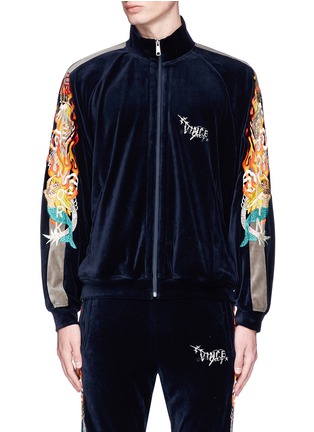 Main View - Click To Enlarge - DOUBLET - 'Chaos' embroidered velour track jacket