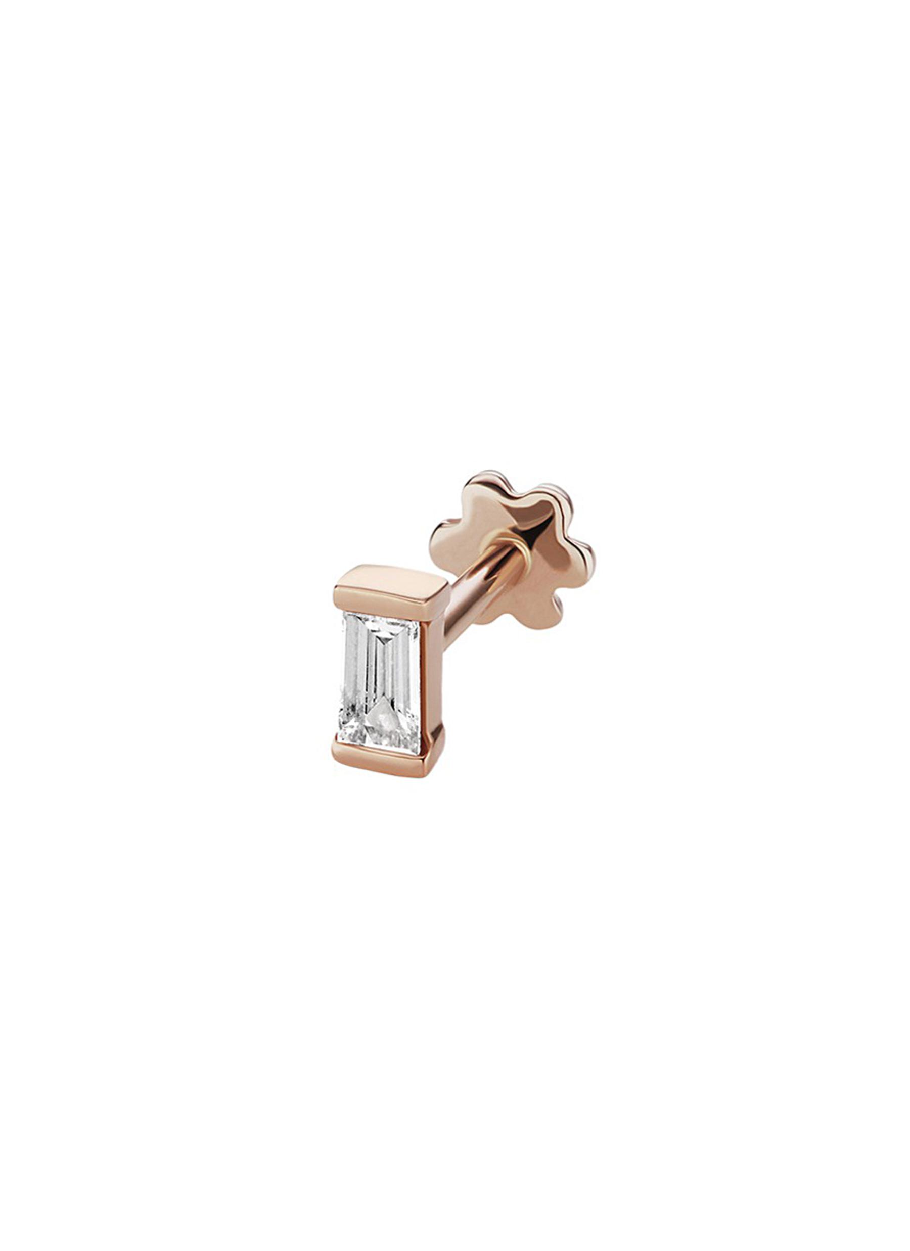Baguette’ diamond rose gold single threaded stud earring