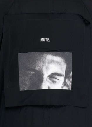  - SONG FOR THE MUTE - 'Mute' print buckled strap hopsack bomber jacket